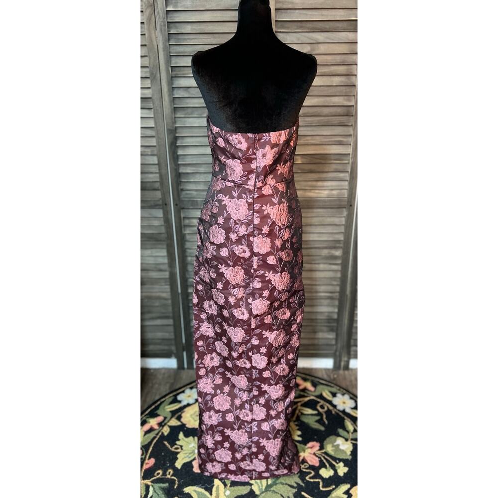 Lulus D'Amore Plum Floral Jacquard Strapless Tulip Dress Medium NWT Slit - Picture 5 of 13